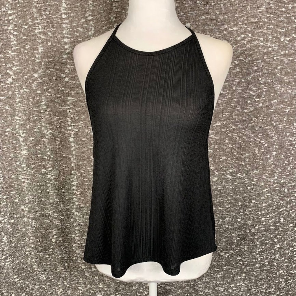 Intimately Free People Black Ribbed Halter Tank Top High Neck Women's XS